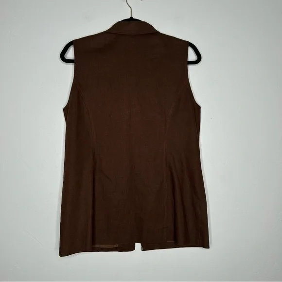 Vintage Pendleton Brown Vest Minimalist Zip Front Size 4 Cotton Linen Blend - Picture 2 of 13
